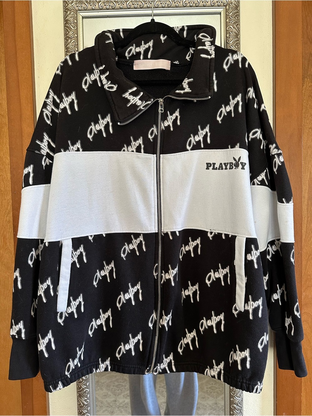 PLAYBOY Black and White Logo Zip-Up Track Jacket